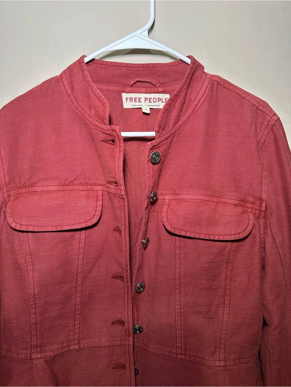 Free People Jocelyn Cotton Jacket M Women's Red Dahlia Peplum Coat - Picture 6 of 8